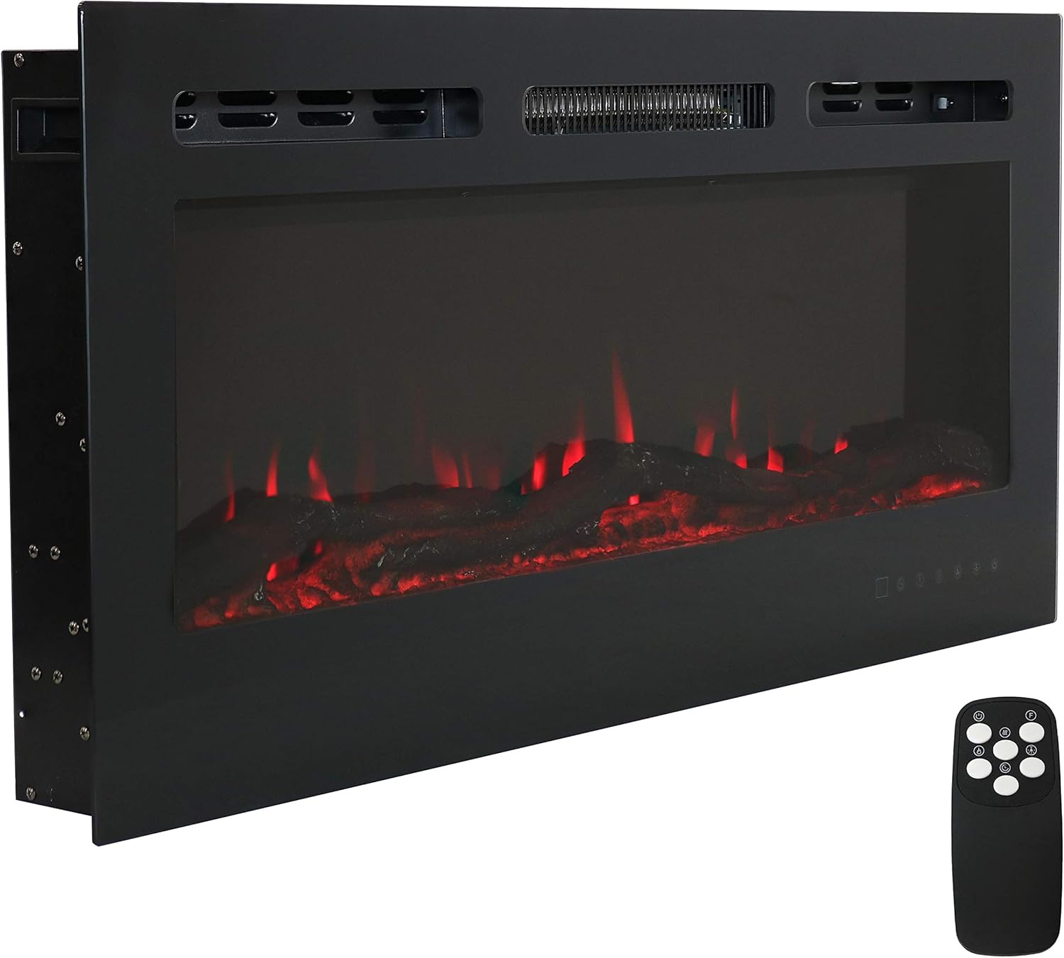 Sunnydaze Modern Flame 40-Inch Mounted Indoor Electric Fireplace - Horizontal LED Electronic Fireplace - Wall-Mounted or Recessed Installation - 9 Color Options for Flames - Black Finish