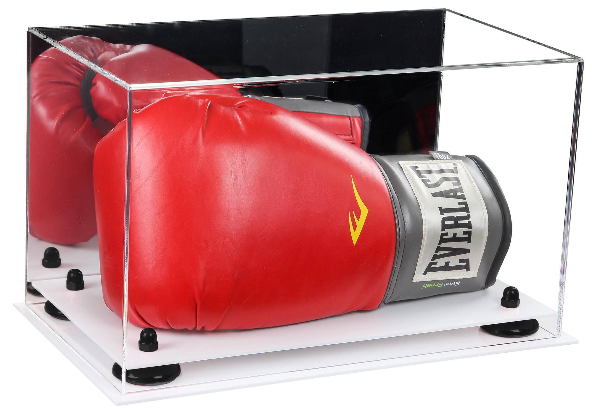 Clear Acrylic Single or Double Boxing Glove Display Case with Orange Risers and White Base (A011-OR)