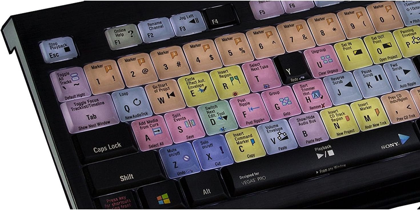 Logickeyboard Vegas Pro - PC Astra Backlit Keyboard Compatible with Windows 7-11 - Part LKBU-Vegas-APBH