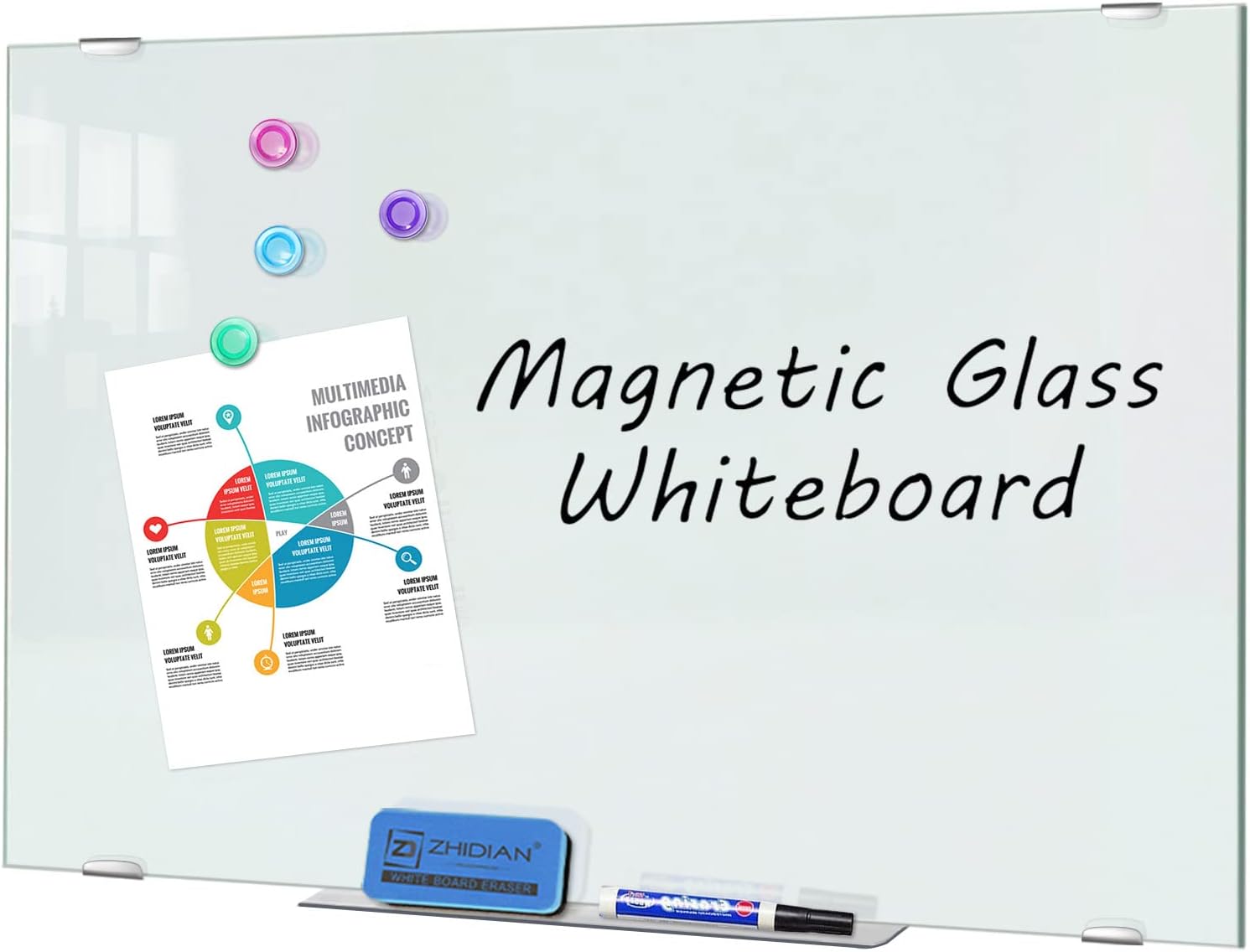 ZHIDIAN Magnetic Glass Whiteboard for Wall, 3x2'/36x24