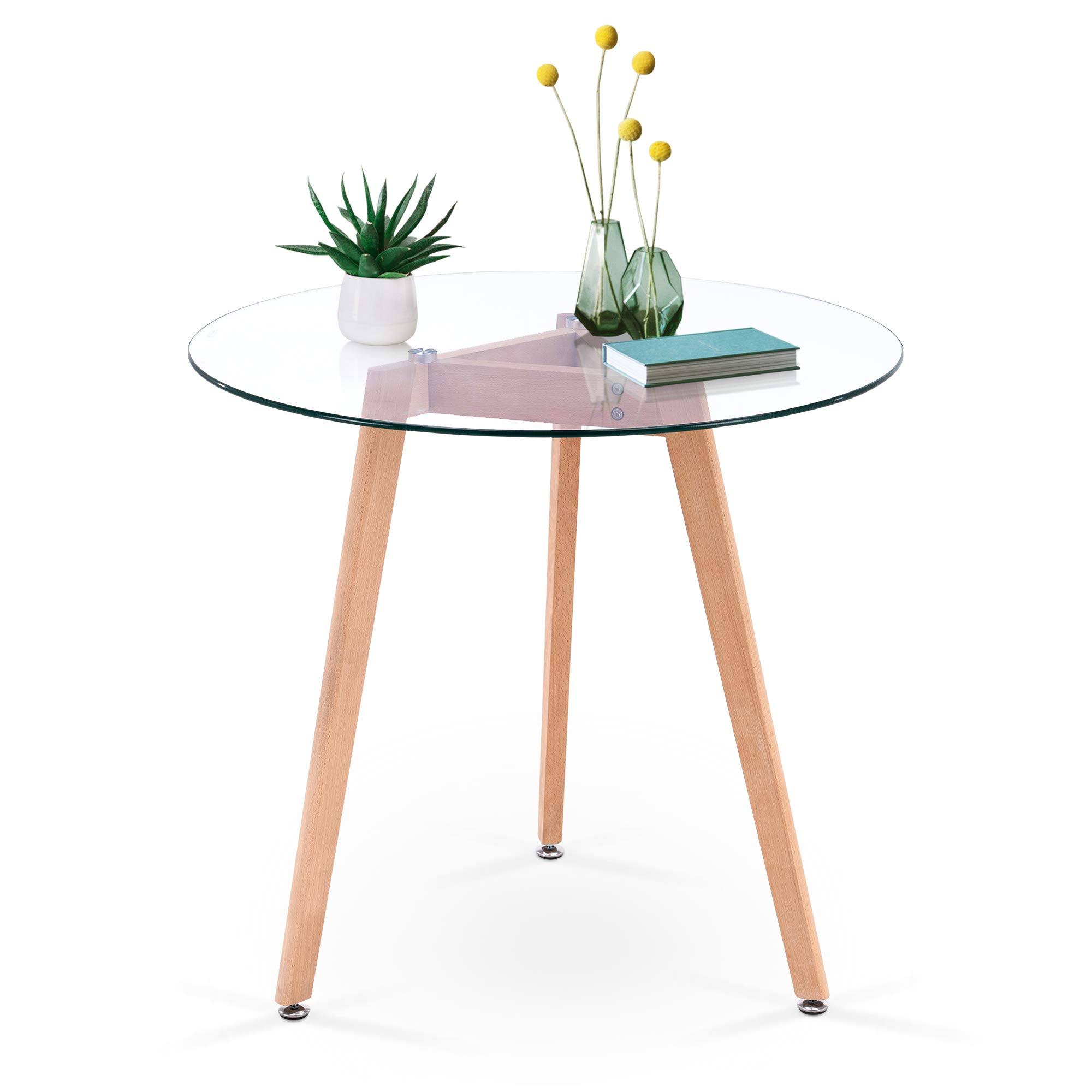 Ivinta Modern Small Dining Table Round Glass Coffee Table Farmhouse Kitchen Table for Small Spaces Accent Table Sofa Table Small