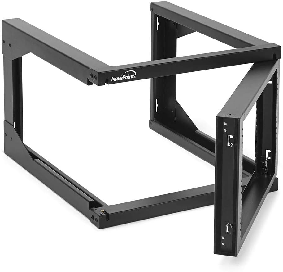 NavePoint 6U Wall Mount Open Frame Network Rack, Swing Out Hinged Gate,24 Inch Depth, Holds Network Servers and AV Equipment, Easy Rear Access to Equipment, Gate Opens 180 Degrees from Either Side