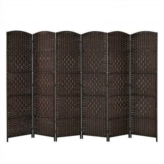 6.5ft 6-Panel Weave Folding Fiber Room Divider Screen-Black