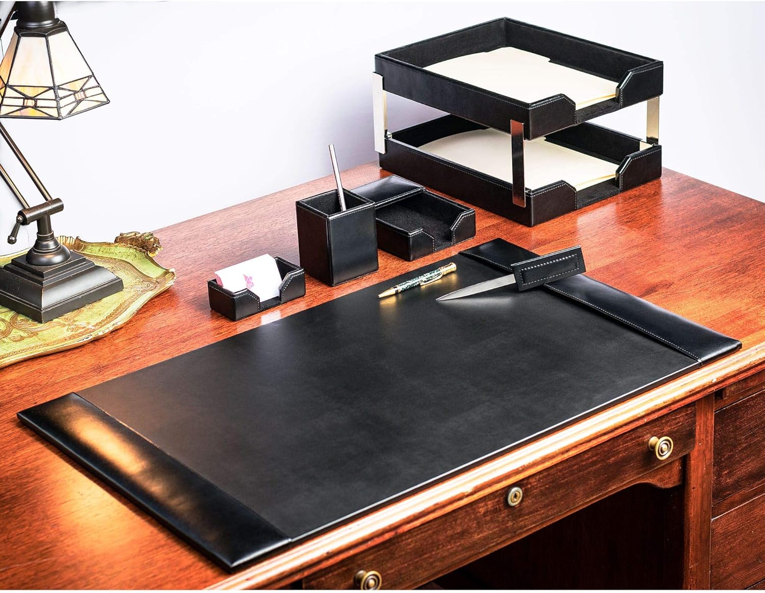 Dacasso Bonded Leather Desk Set, 8pcs, Black