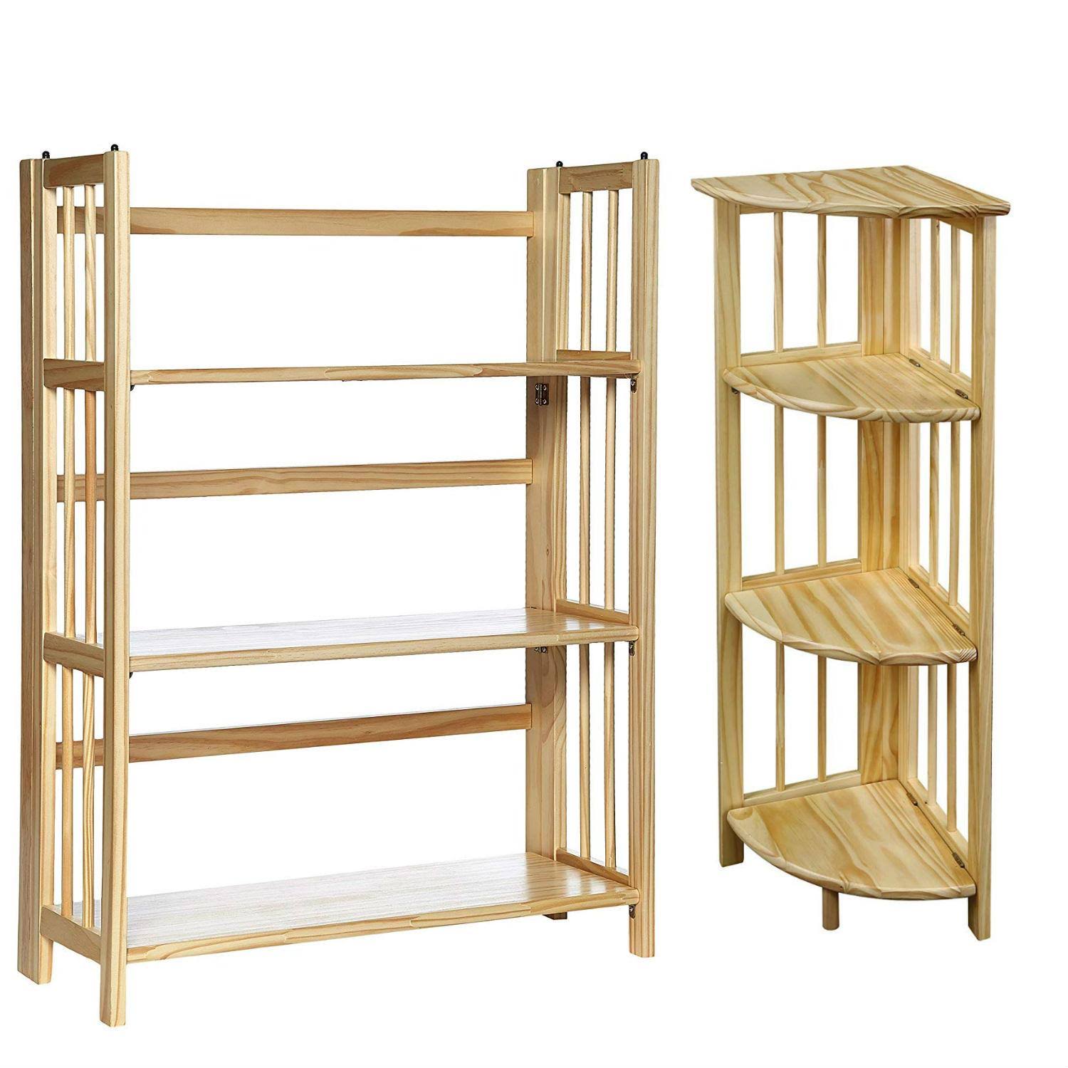 Casual Home 4-Shelf Corner Folding with 3-Shelf Folding Stackable Bookcase - Natural