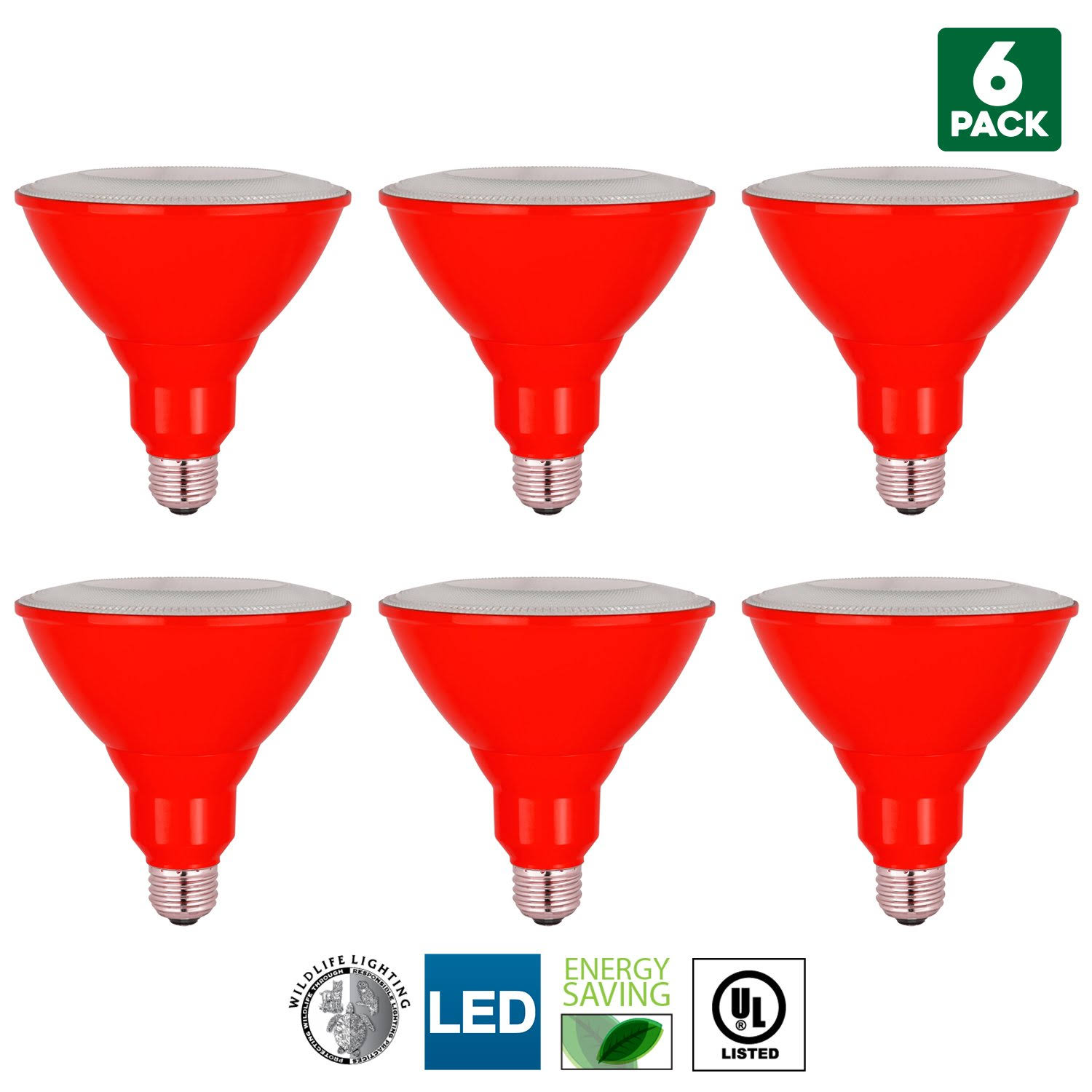 6-Pack Sunlite LED PAR38 Red Floodlight Bulb, 8W (25W Equivalent), Medium (E26) Base, Indoor, Outdoor, Wet Location, Turtle Safe