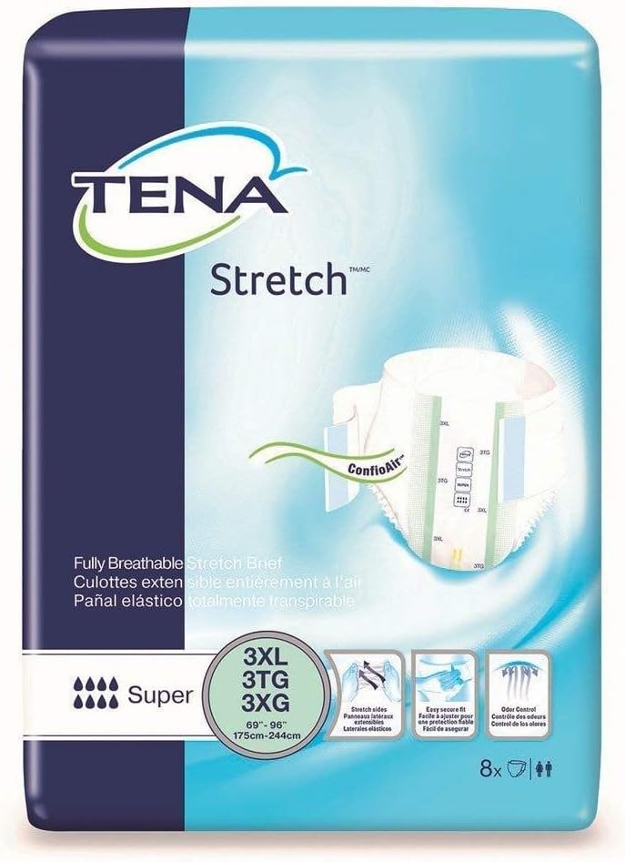 TENA Stretch Super Adult Incontinence Brief 3X-Large Heavy Absorbency Bariatric, 61391, Super, 32 Ct Pack of 2