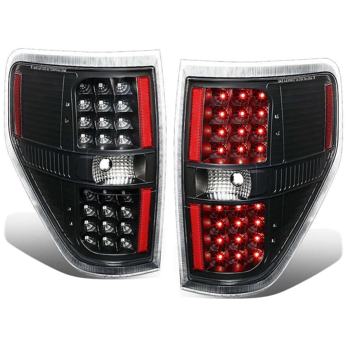 DNA Motoring for 2009 to 2014 Ford F150 Pair Full LED Black Housing Clear Lens Tail Lights Rear Brake Lamps