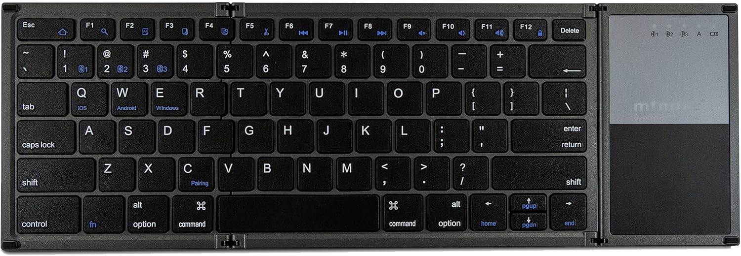 obVus Solutions - minder Foldable Keyboard, Ergonomic Keyboard, Keyboard with Touchpad, Wireless Portable Keyboard for Laptops, Tablets, and Phones (Silver) Pack of 2