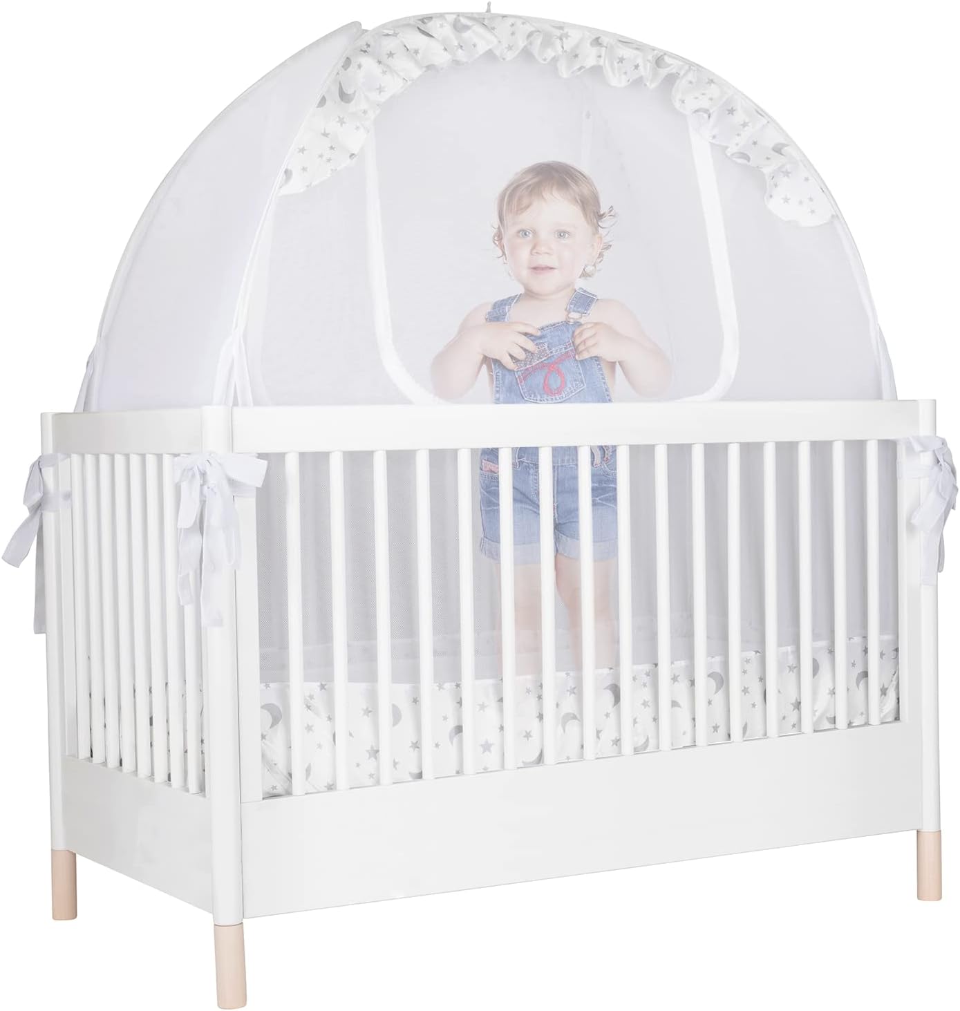 Baby Crib tent By Pro Baby Safety - Premium Pop up Tent - Canopy Netting Cover -See Through Mesh, Nursery Mosquito Net - Stylish and Sturdy Infant Crib Topper -Protect Your Toddler from Falls or Bites Pack of 2