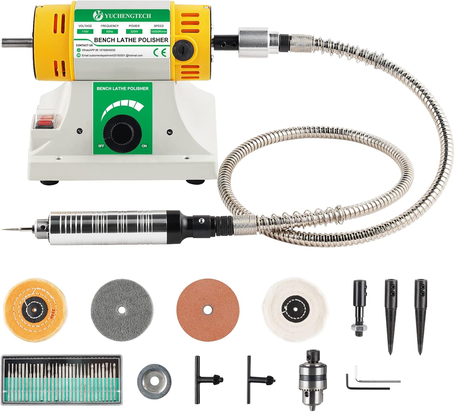 YUCHENGTECH Bench Lathe Polisher Jewelry Rock Polishing Buffer Machine Mini Bench Buffer Polisher Electric Lathe Polisher Rock Grinder 110V For Jewelry Making Wood Crafting Manual DIY