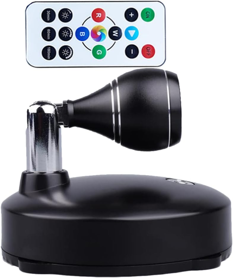 Wireless Remote Control Spotlight Indoor: Battery Operated Accent Lights Rotating Little Spot Light for Paintings Picture Wall Black