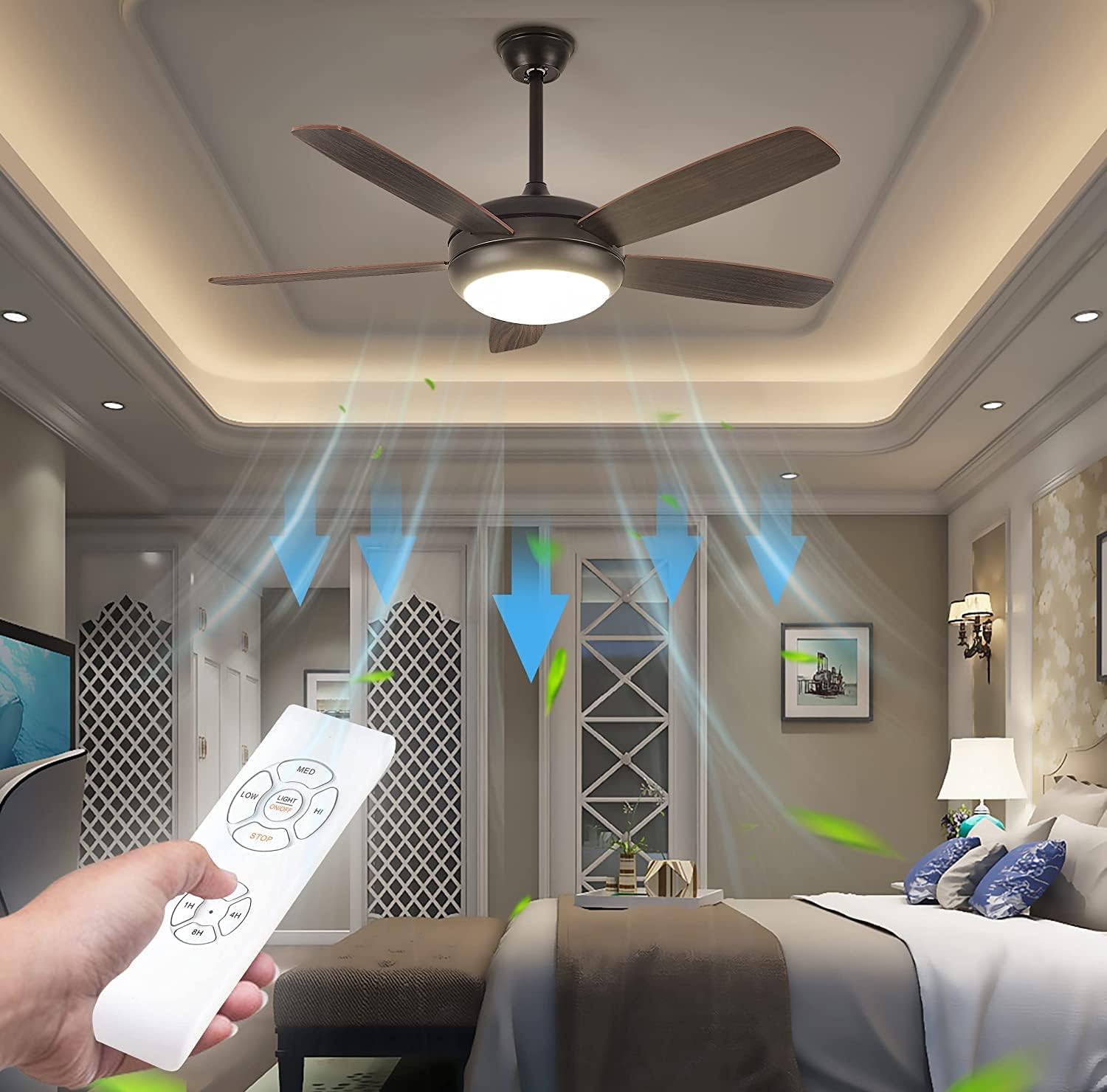 Surtime Modern Black Ceiling Fans With Lights Outdoor Farmhouse Ceiling Fan With Remote Controls 48 inch