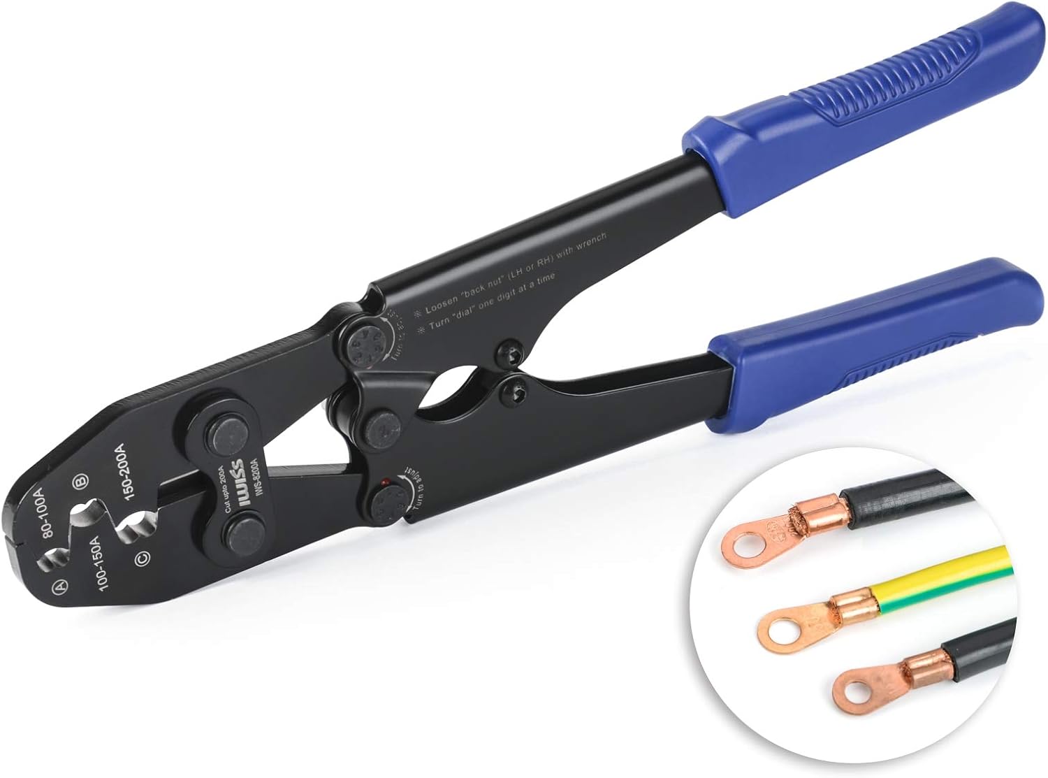IWISS IWS-8200A Battery Lugs and Open Barrel Connectors Crimping Tools works with Wire AWG 9-2 Pack of 2