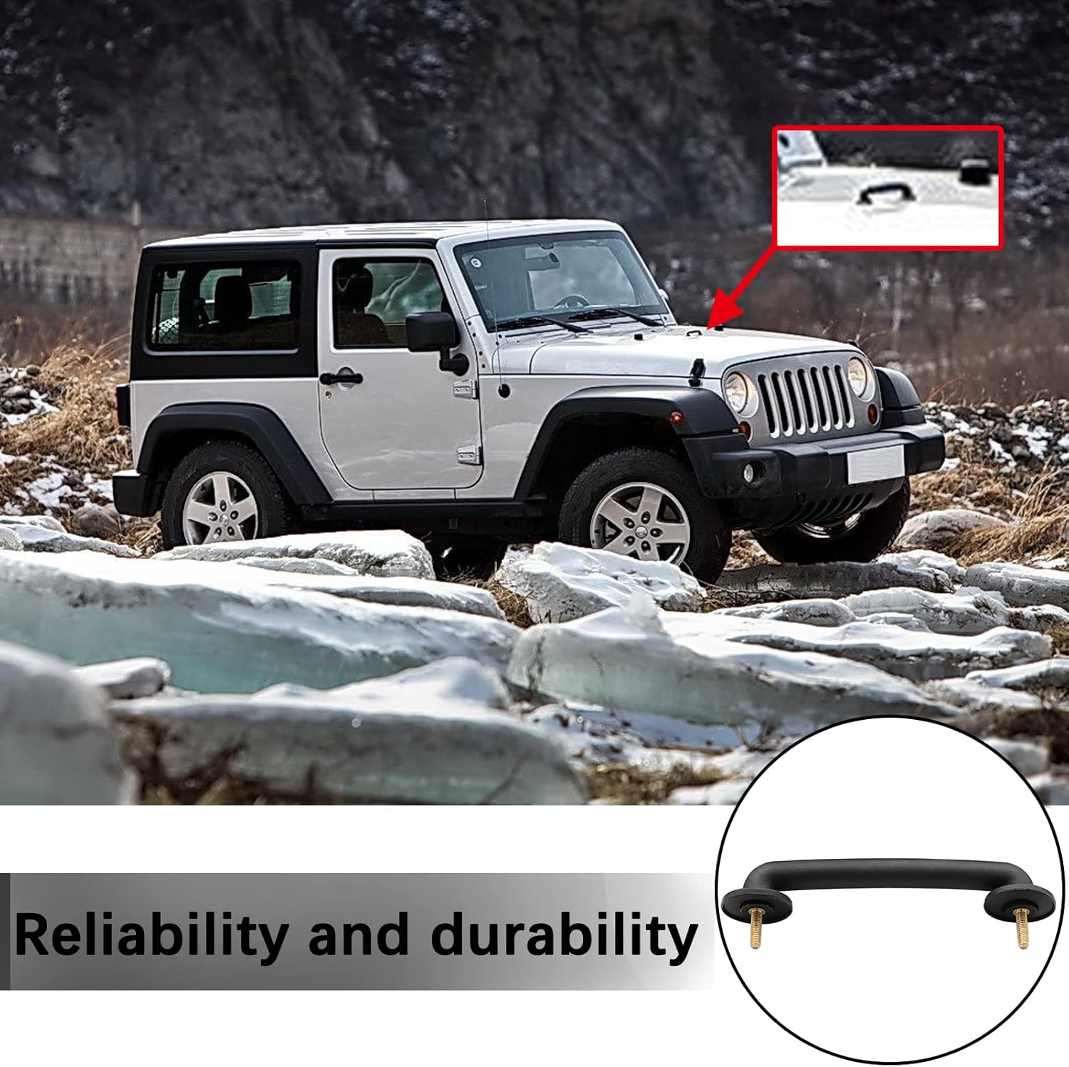 Front Windshield Hold Down Bracket,Strap Hood Footman Loop Replace 55176422 Hood Accessories Compatible with 1997-2006 Jeep Wrangler TJ,2007-2018 Jeep Wrangler JK Strap Hood Loop Bracket Hood Handle.