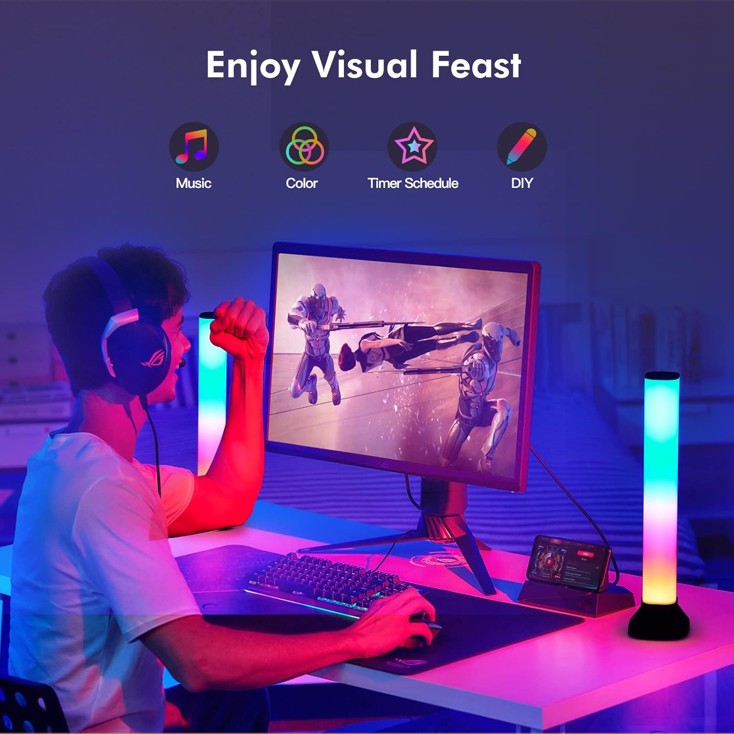 Smart LED Light Bars, TV LED Backlight with Multiple Scene Mode / Music Mode, Remote Control Monitor Backlight, RGBW LED Lights for TV, Gaming, Entertainment, Room Decoration, by IYFLLIM Pack of 2