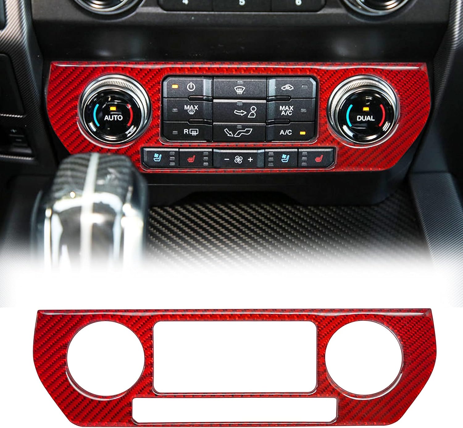 LANZMYAN Compatible with Automatic Air Conditioner Panel Sticker Carbon Fiber Automatic Air Conditioning Control Frame Trim Cover Interior Accessories for Ford F150 2015 2016 2017 2018 2019 2020 Red