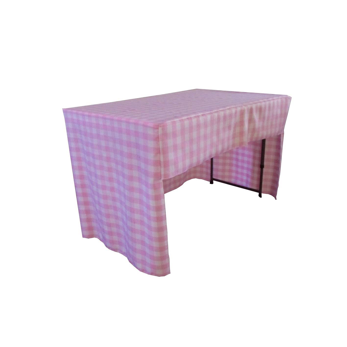 La Linen TCcheck-OB-fit-96x18x30-PinkK37 Open Back Fitted Checkered Classroom Tablecloth White u0026 Pink - 96 x 18 x 30 in.