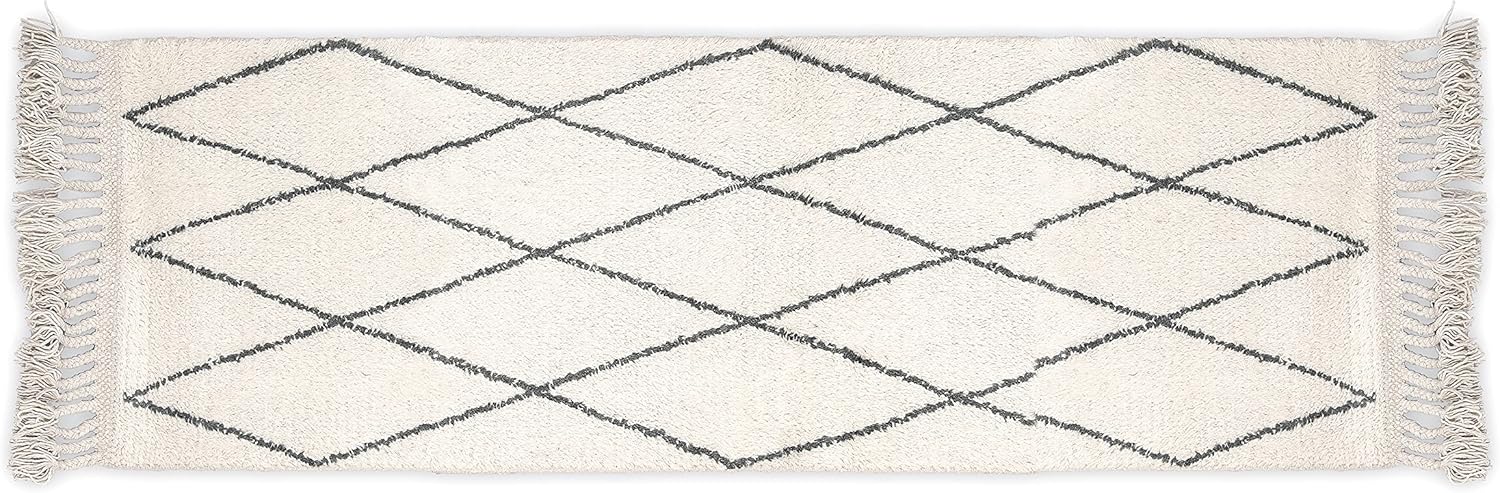 SAVON Hand Woven Wool Area Rug 6x2 Woven Harlequin White Black