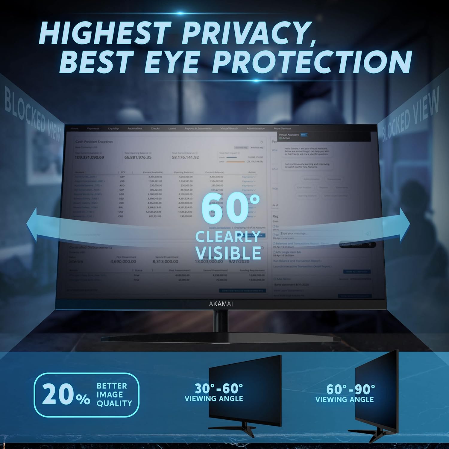 34 inch Computer Privacy Screen (21:9) - Black Security Shield - Desktop Monitor Protector - UV & Blue Light Filter by Akamai (34.0 inch 21:9 diagonally Measured, Black)