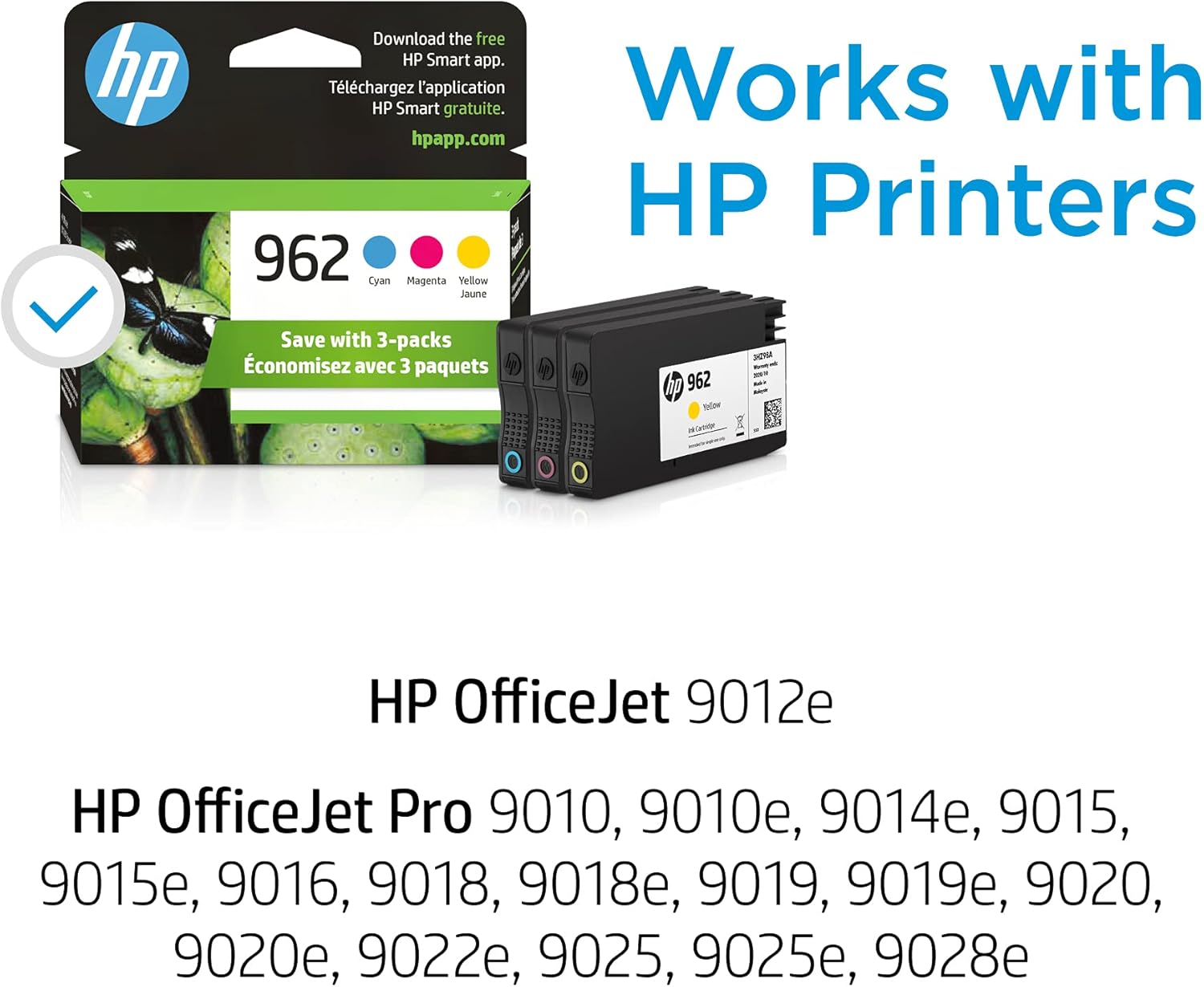 Original HP 962 Cyan, Magenta, Yellow Ink Cartridges (3-pack) | Works with HP OfficeJet 9010 Series, HP OfficeJet Pro 9010, 9020 Series | Eligible for Instant Ink | 3YP00AN Pack of 2