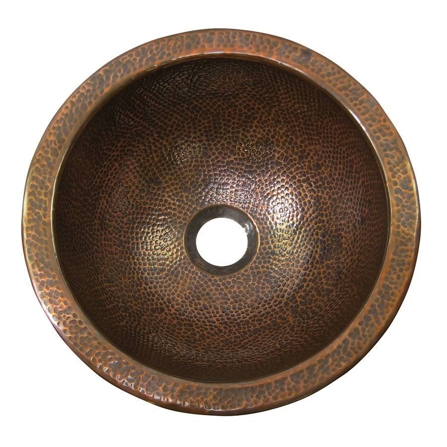 Solid Hand Hammered Copper Medium Round Undermount Lavatory Sink in Antique Copper Finish by The Copper Factory Model CF148AN