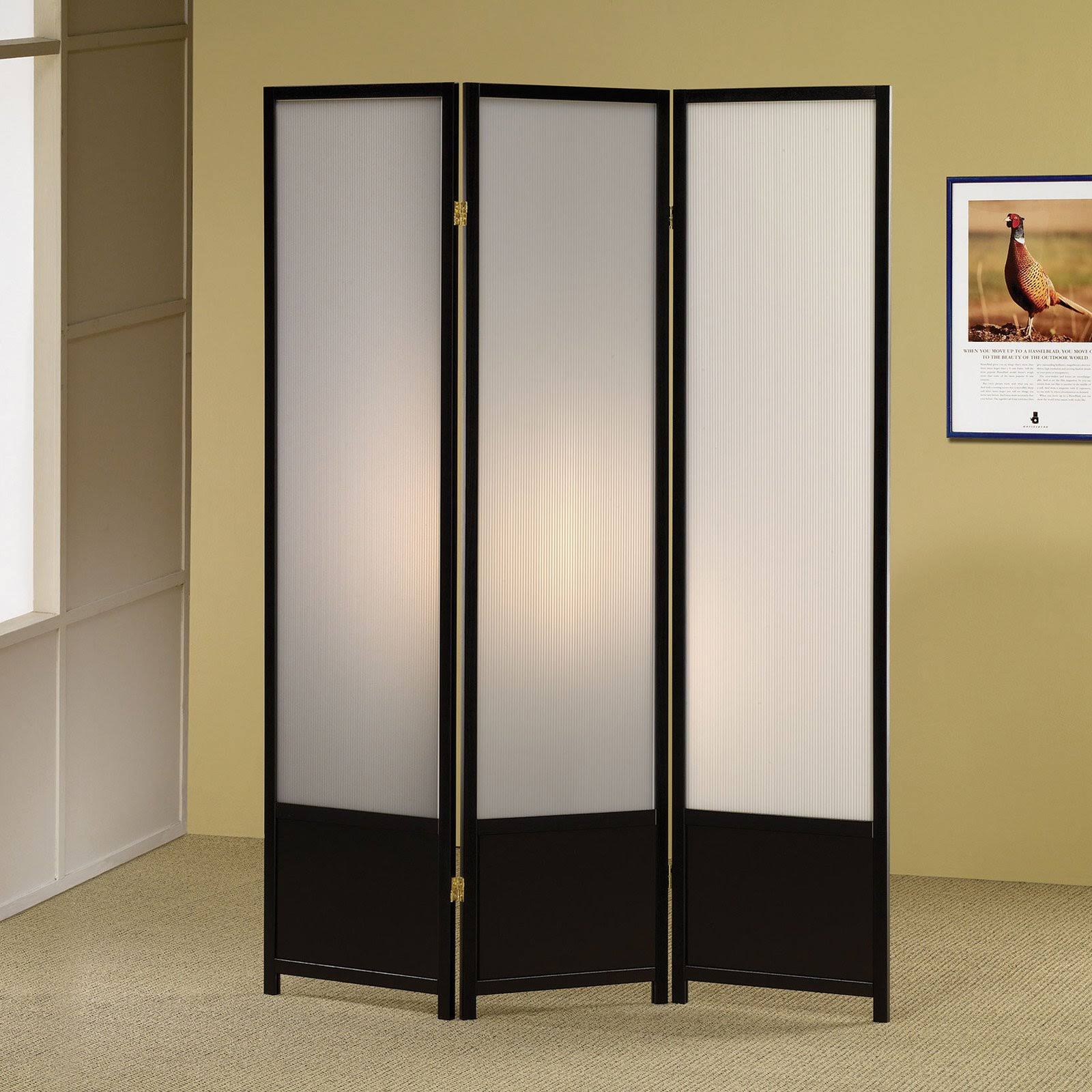 Coaster Folding Screen with Translucent Inserts, Black