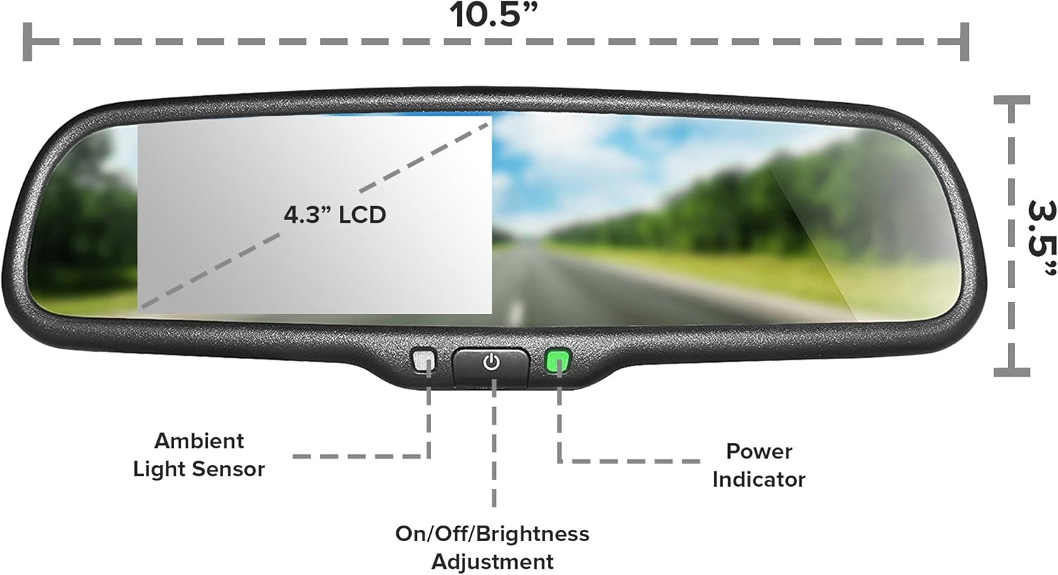 Master Tailgaters OEM Rear View Mirror with 4.3&rdquo; LCD Screen and Waterproof 170&deg; Backup Camera Kit