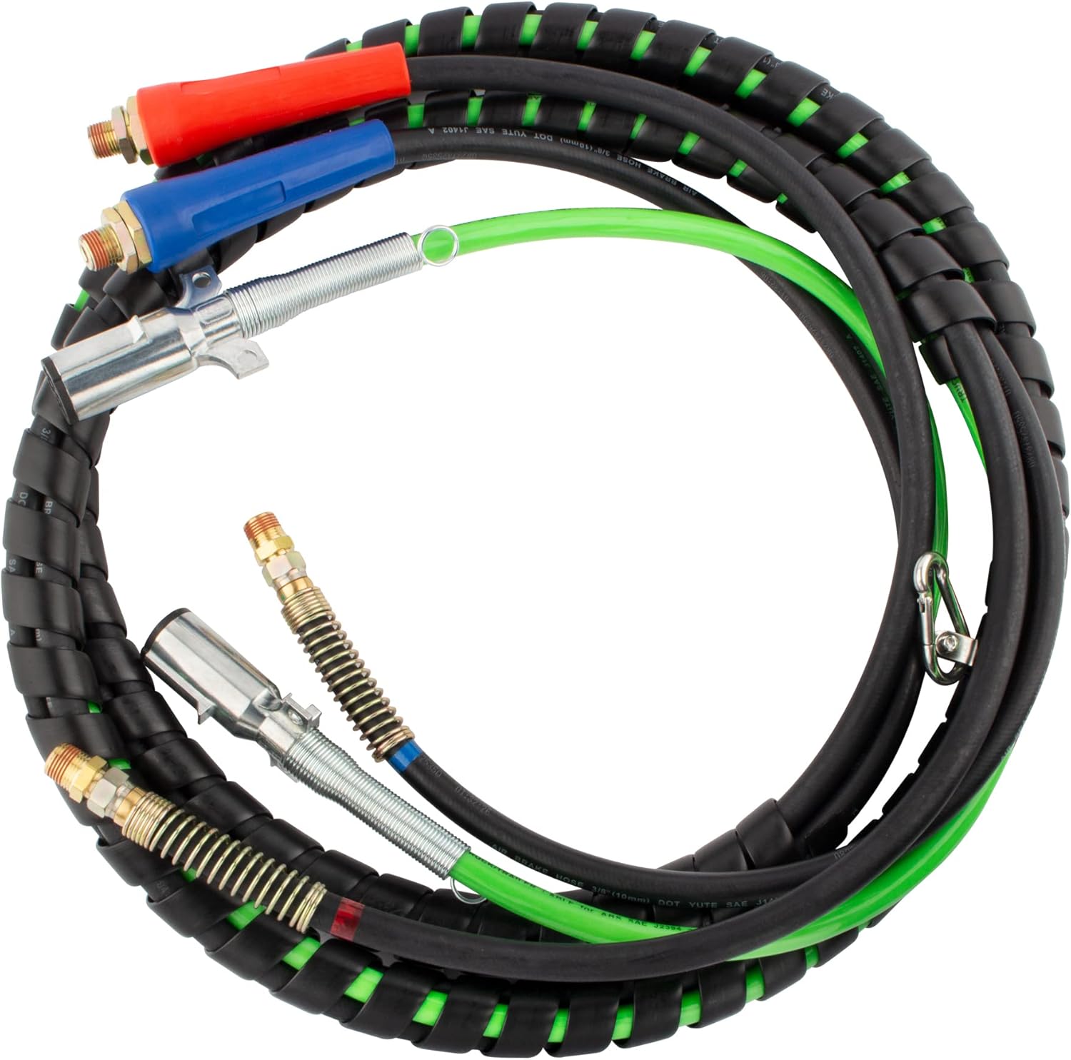 BOXI 3 in 1 15 Ft Wrap Heavy Duty 7 Way Truck Tractor Trailer Rig Electric Cable Wrap Cord ABS & Air Line Hose Assembly with Aluminum Emergency Universal Glad Hands Anodized Glad Handle 30-2171 451098