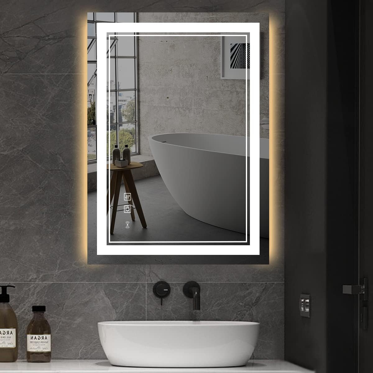 LED Bathroom Mirror with Lights, Gmhehly 32x24 Inch LED Backlit + Front Lighted Bathroom Smart Mirror for Vanity with High Lume, Anti-Fog and Dimmable Light