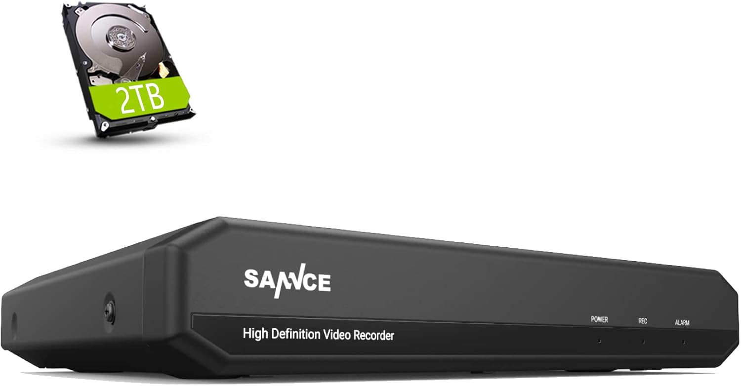 16 Channel Security CCTV DVR with 2TB Hard Drive, SANNCE 1080p Lite 5-in-1 Hybrid Video Recorder for 2MP TVI AHD CVI CVBS Analog IP Security Cameras, Motion Alerts, Remote Access, 24/7 Recording