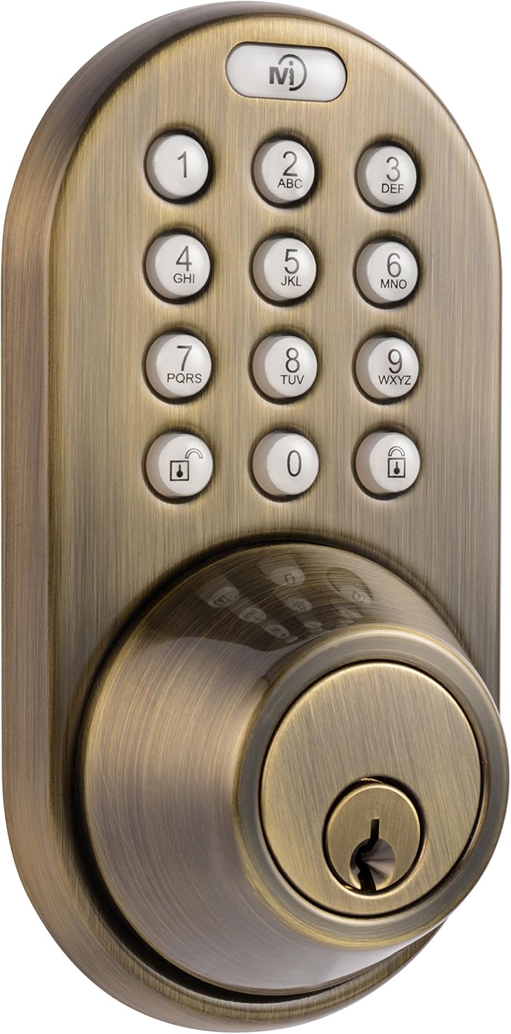 MiLocks DF-02P Keyless Entry Deadbolt Door Lock with Electronic Digital Keypad Entry, Polished Brass , Yellow Pack of 2