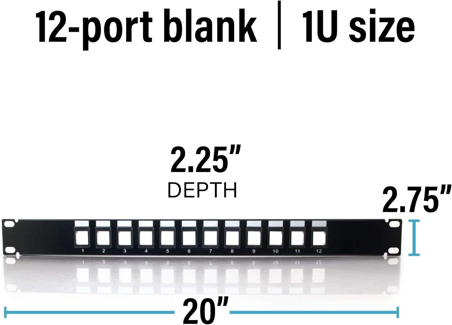 C2G 12-Port Patch Panel - Blank 1U Keystone Panel For Ethernet Cables - Works With Almost Any Snap-In Jack Including Cat6 - 03857, Black Pack of 2