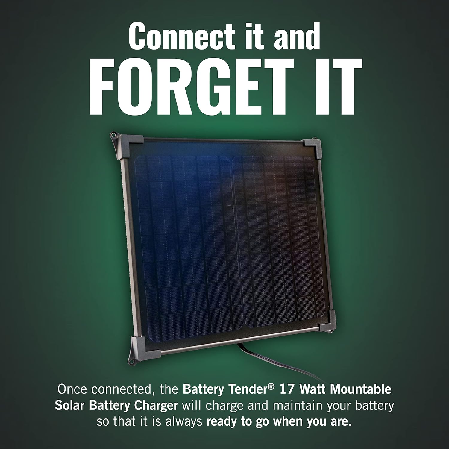Battery Tender 17 Watt Solar Battery Charger with Charge Controller, Mountable and IP67 Weatherproof Solar Panel, Suitable for 12 Volt Lead Acid and AGM Batteries