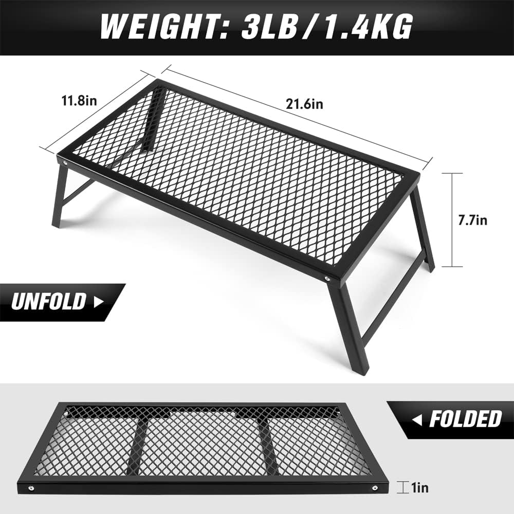 Folding Campfire Grill Heavy Duty Steel Grate with Legs Portable Over Fire Camp Grill for Outdoor Cooking Grill Traveling Picnic, Black