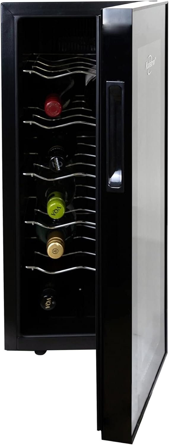 Koolatron WC20 Thermoelectric Wine Cooler 20 Bottle Capacity with Digital Temperature Controls-Vibration-free and Quiet Cooling Power, 5 Removable Shelves, Black