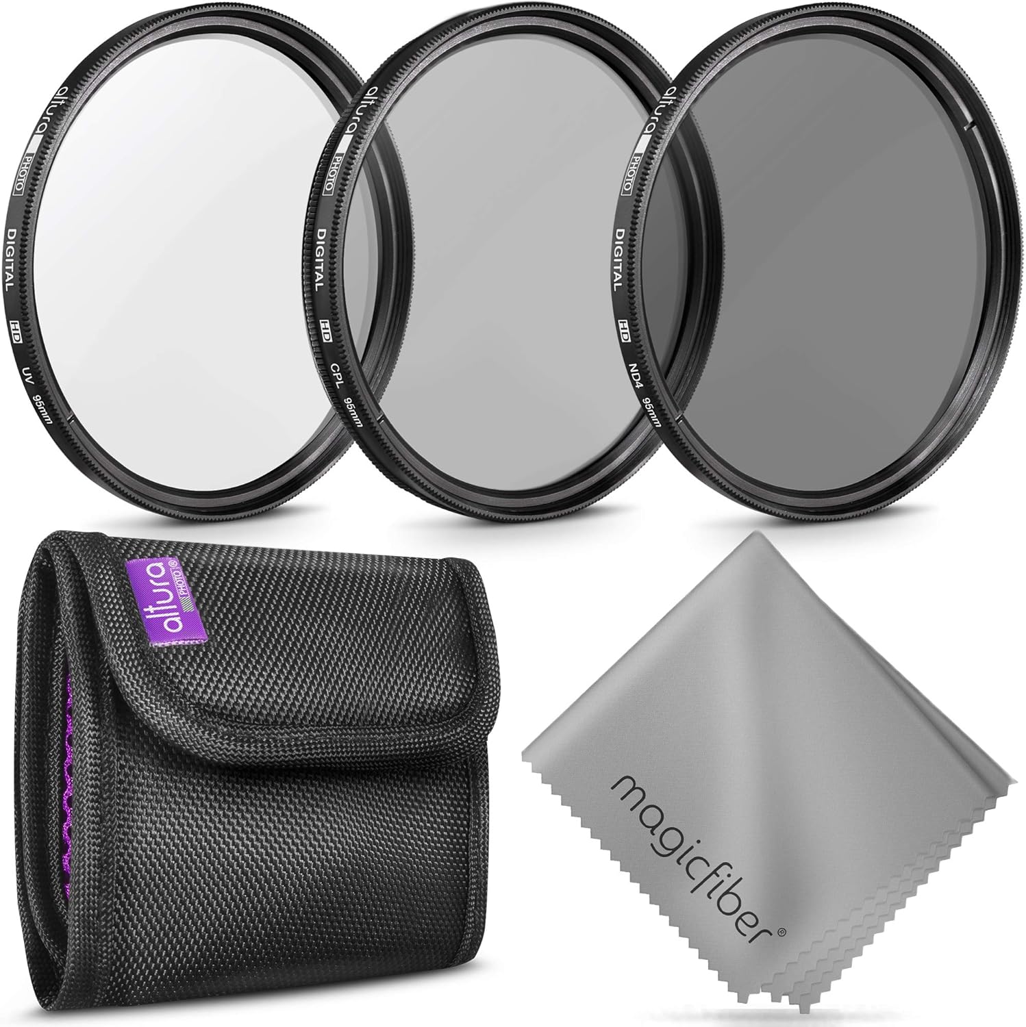 95MM Lens Filter Kit by Altura Photo, Includes 95MM ND Filter, 95MM CPL Filter, 95MM UV Filter, (UV, Polarizer Filter, Neutral Density ND4) for Camera Lens w 95MM Filter + Lens Filter Case Pack of 2