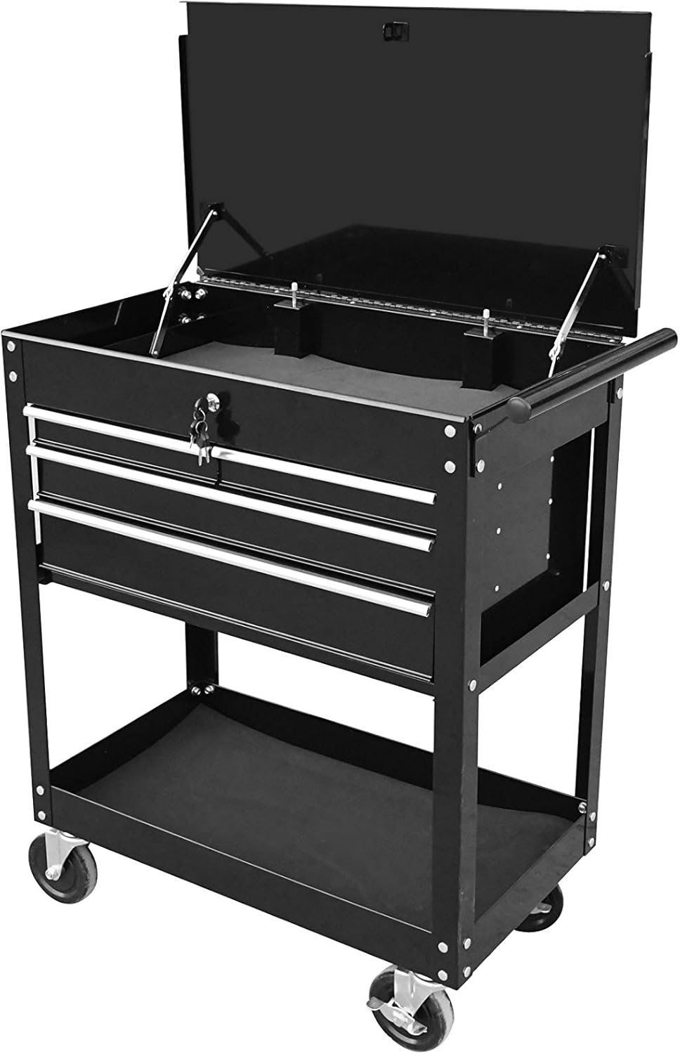 Aain Rolling Tool Cart Cabinet Storage ToolBox Organizer for Mechanic With Drawer&Service Cart with Locking Top, Black