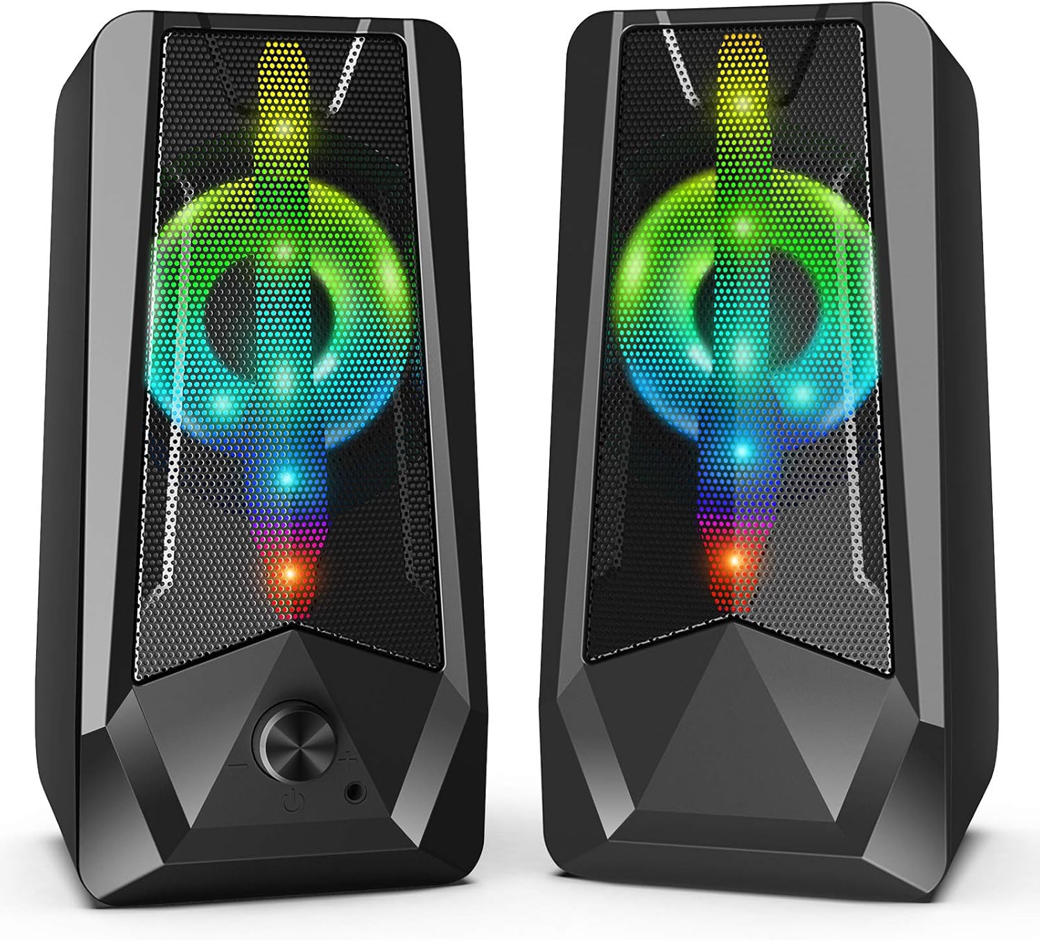 16W PC Speakers Imdwimd USB Wired Computer Gaming Speakers with Enhanced Stereo Colorful RGB Lights, Dual-Channel Gaming Speakers for Desktop Tablet Computer Laptop Small TV (8Wx2) Pack of 2