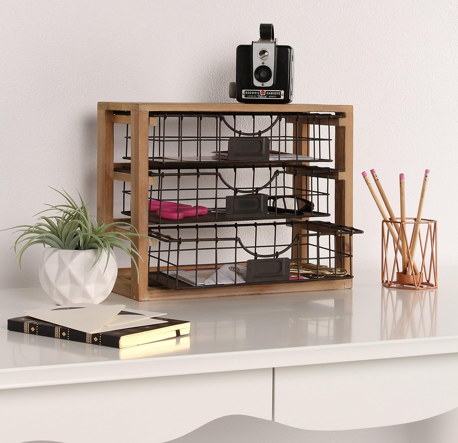 Kate and Laurel Tanner Rustic Wood and Metal Desktop Drawer Organizer Pack of 2