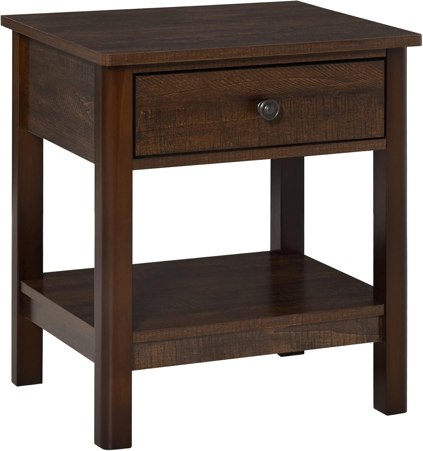 HOMCOM Bedside Night Stand with Drawer, Top and Bottom Shelf for Small Spaces, Dark Brown