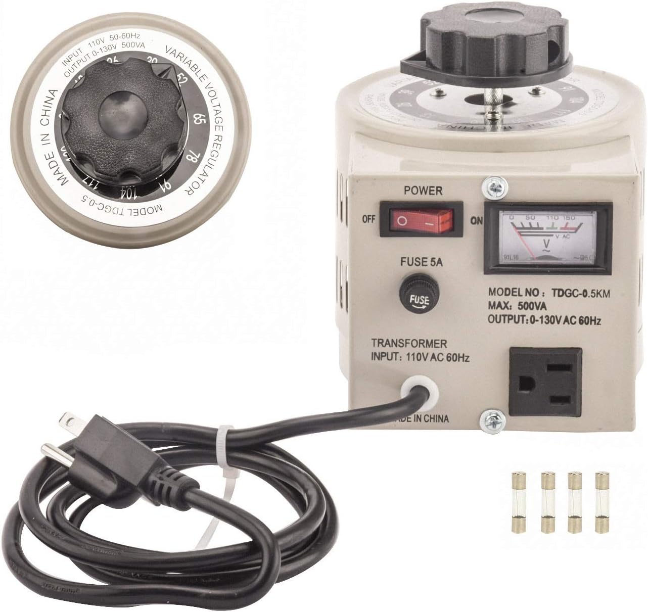 YaeCCC Auto Voltage Transformer AC Variable Voltage Converter Transformer 110VAC Input, 0-130VAC Beige (500W)