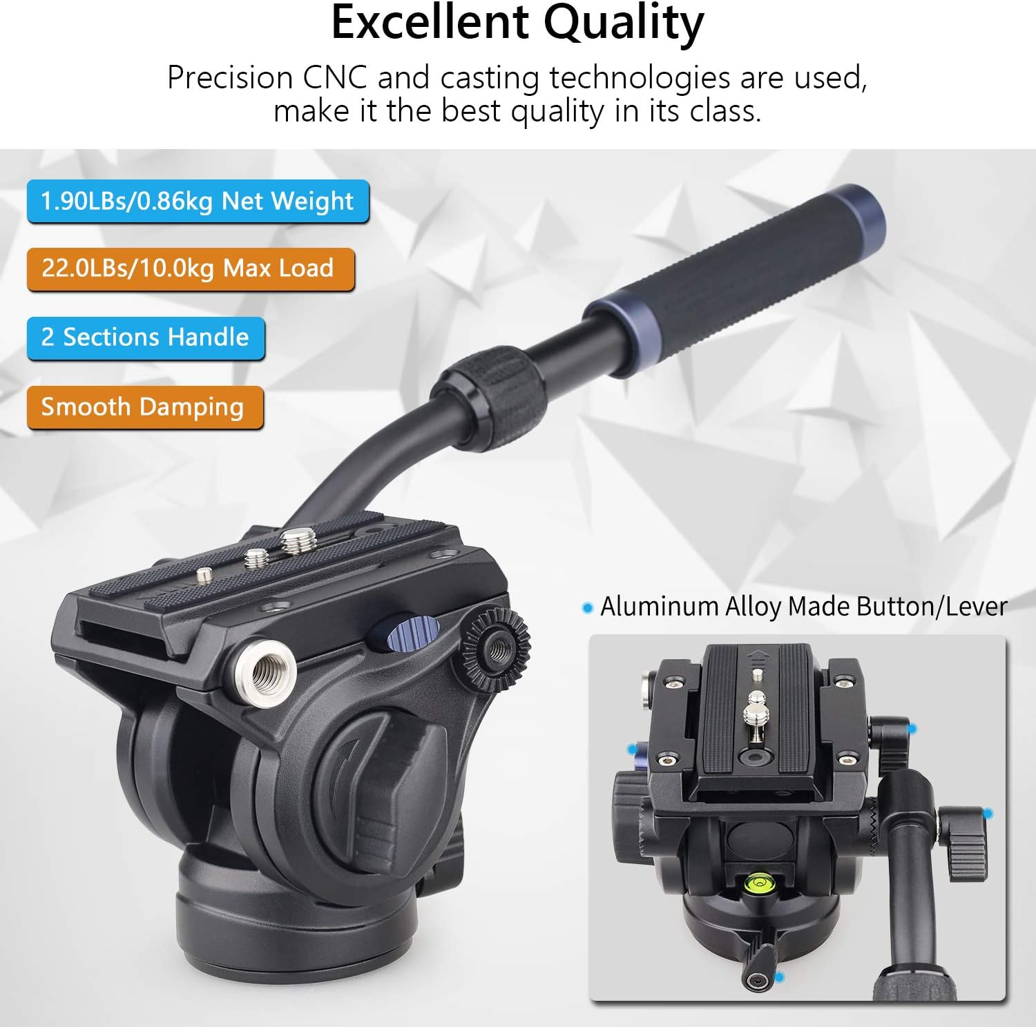 Video Fluid Head Heavy Duty Camera Tripod Fluid Drag Pan Head ARTCISE FH6 with Two 1/4