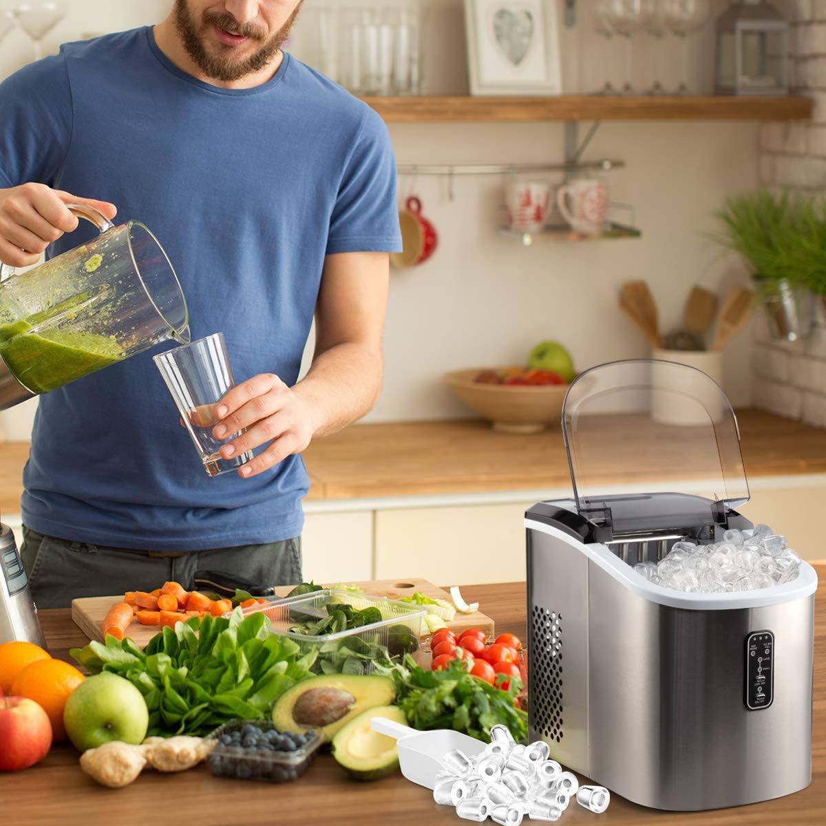 Euhomy Countertop Ice Maker Machine, Makes 26 lbs Ice in 24 hrs-Ice Cubes Ready