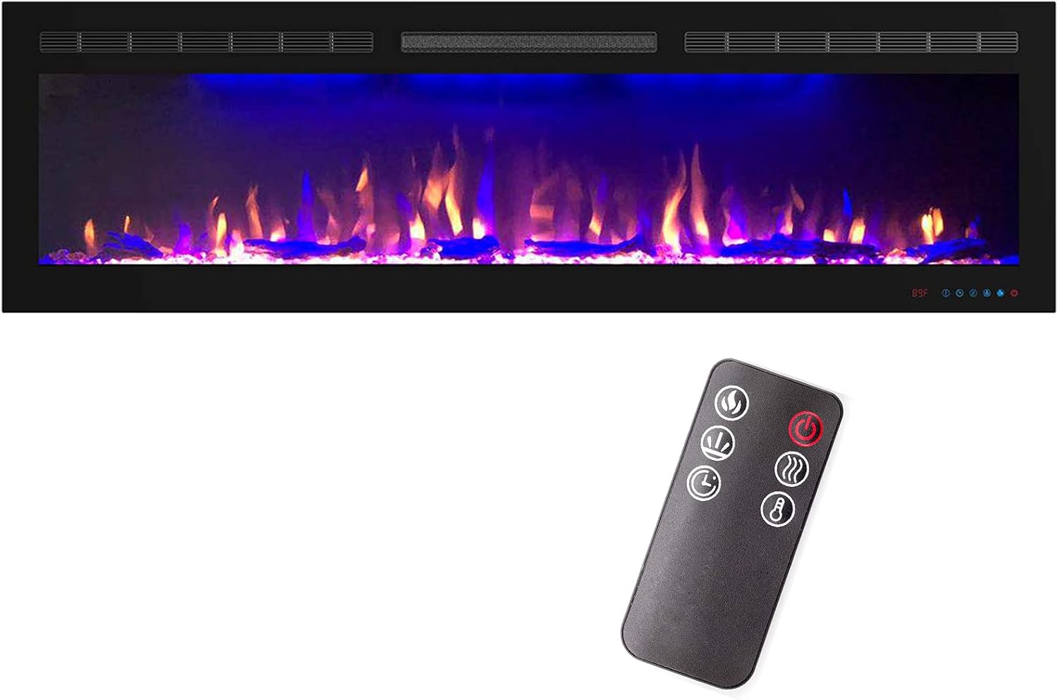 Mystflame Electric Fireplace Recessed,60 Inches Insert and Wall Mounted Slim Electric Fireplace,Remote Control & Touch Screen,Logs and Fake Crystals,Adjustable Realistic Flame