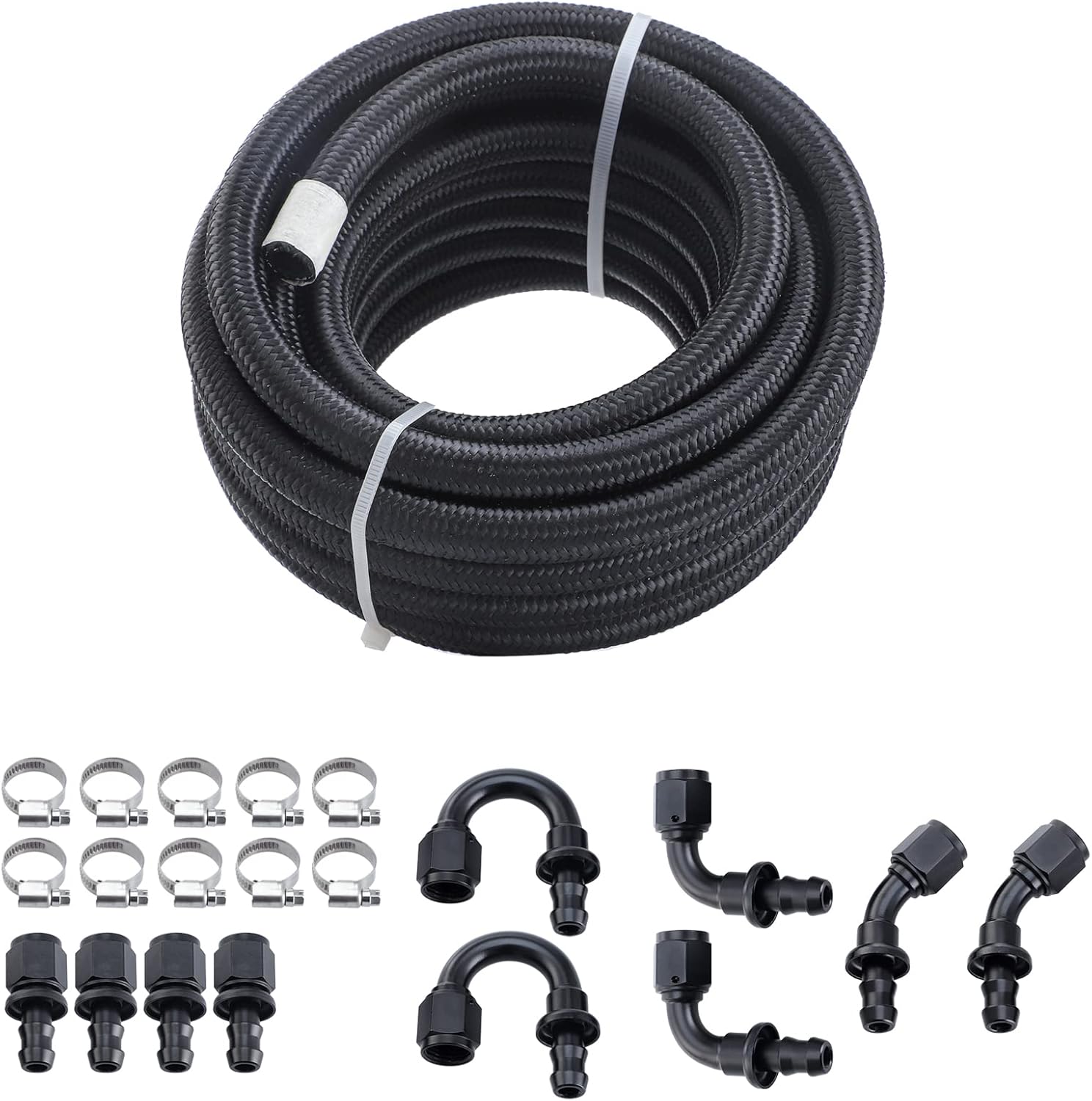 CarBole 6AN 20FT Fuel Line Kit, Nylon Braided Fuel Line Hose Fitting Kit CPE Material Black(3/8