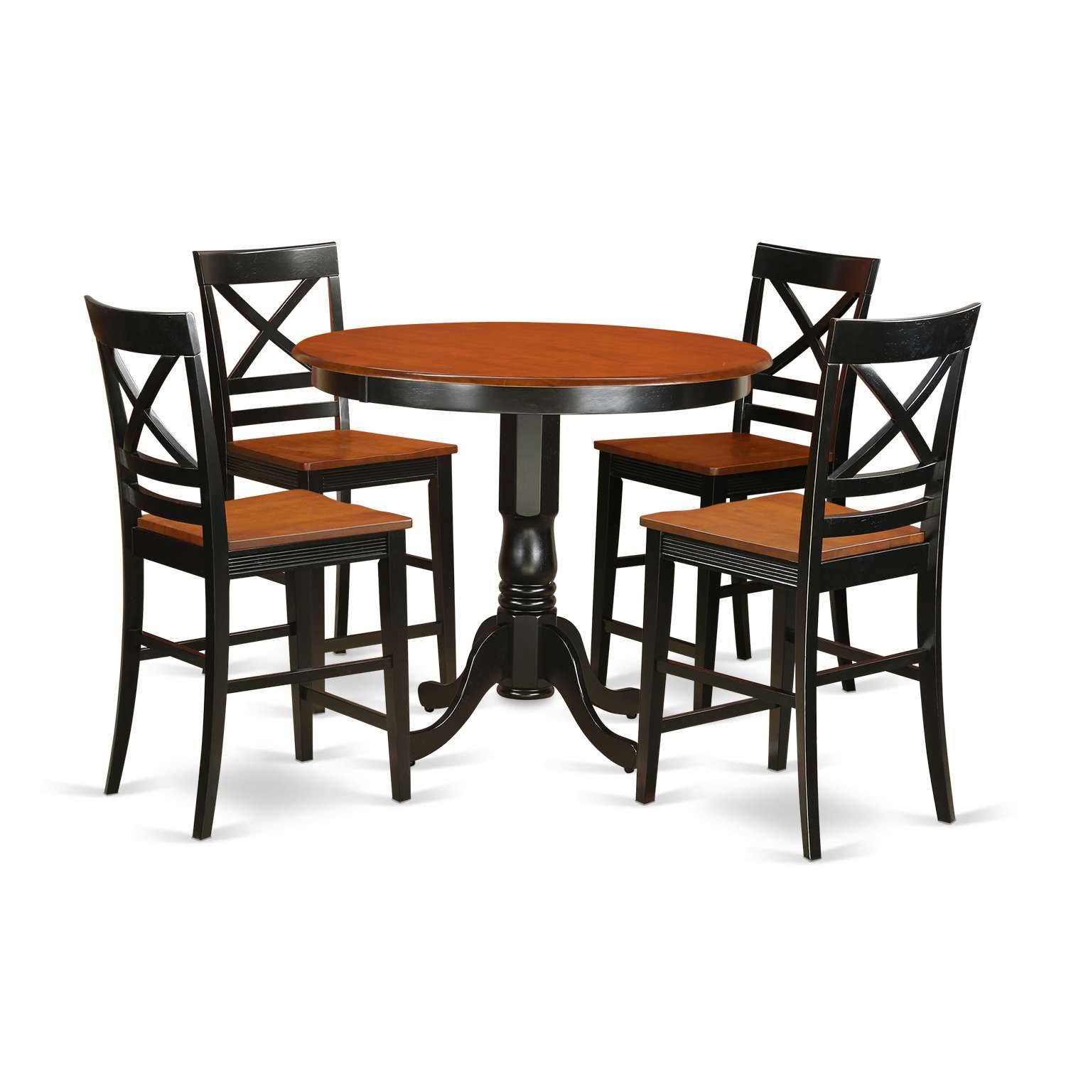 East West Furniture 5 PC Counter Height Dining Set - Small Kitchen Table and 4 Bar Stools with Backs.