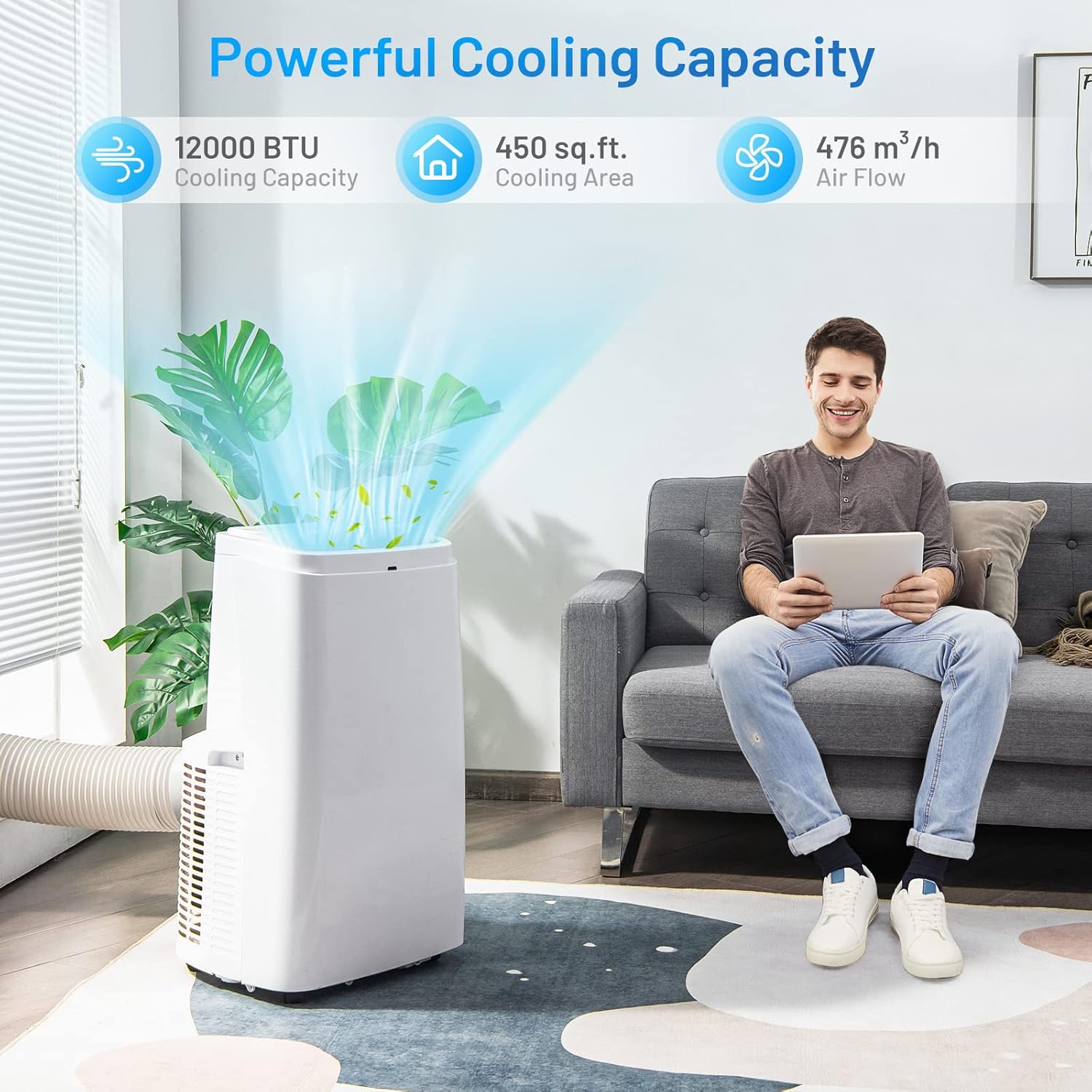 PETSITE Portable Air Conditioner 12000 BTU, 3 in 1 AC Cooling Unit with Built-in Dehumidifier & Fan Modes, Includes Window Kit, Air Conditioners for Large Bedroom 450 Sq.Ft