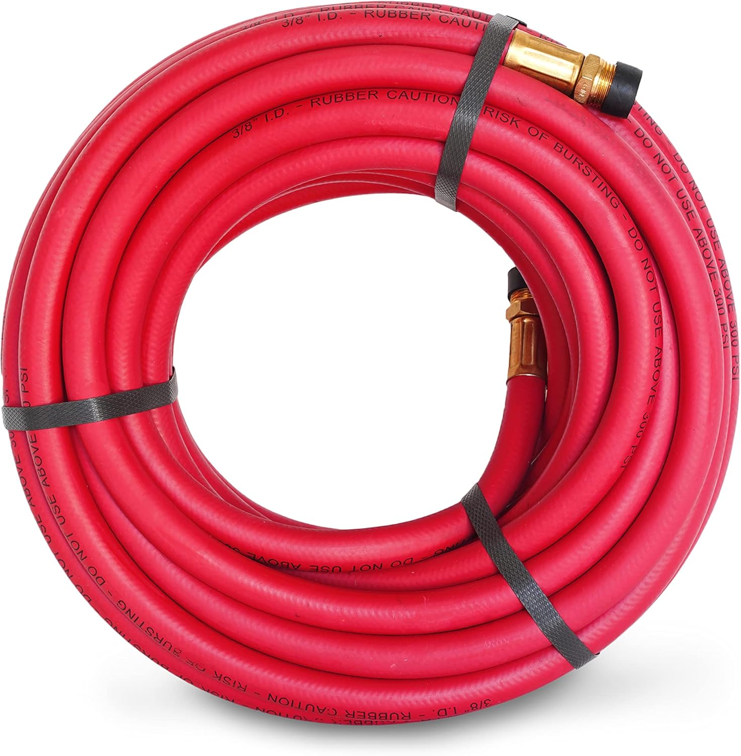 Steelman 50-Foot x 3/8-Inch ID Rubber Air Hose for Pneumatic Tools, 3/8-Inch Male NPT Brass Fittings, 300-PSI Working Pressure, Abrasion/Chemical Resistant, Premium Rubber Pack of 2