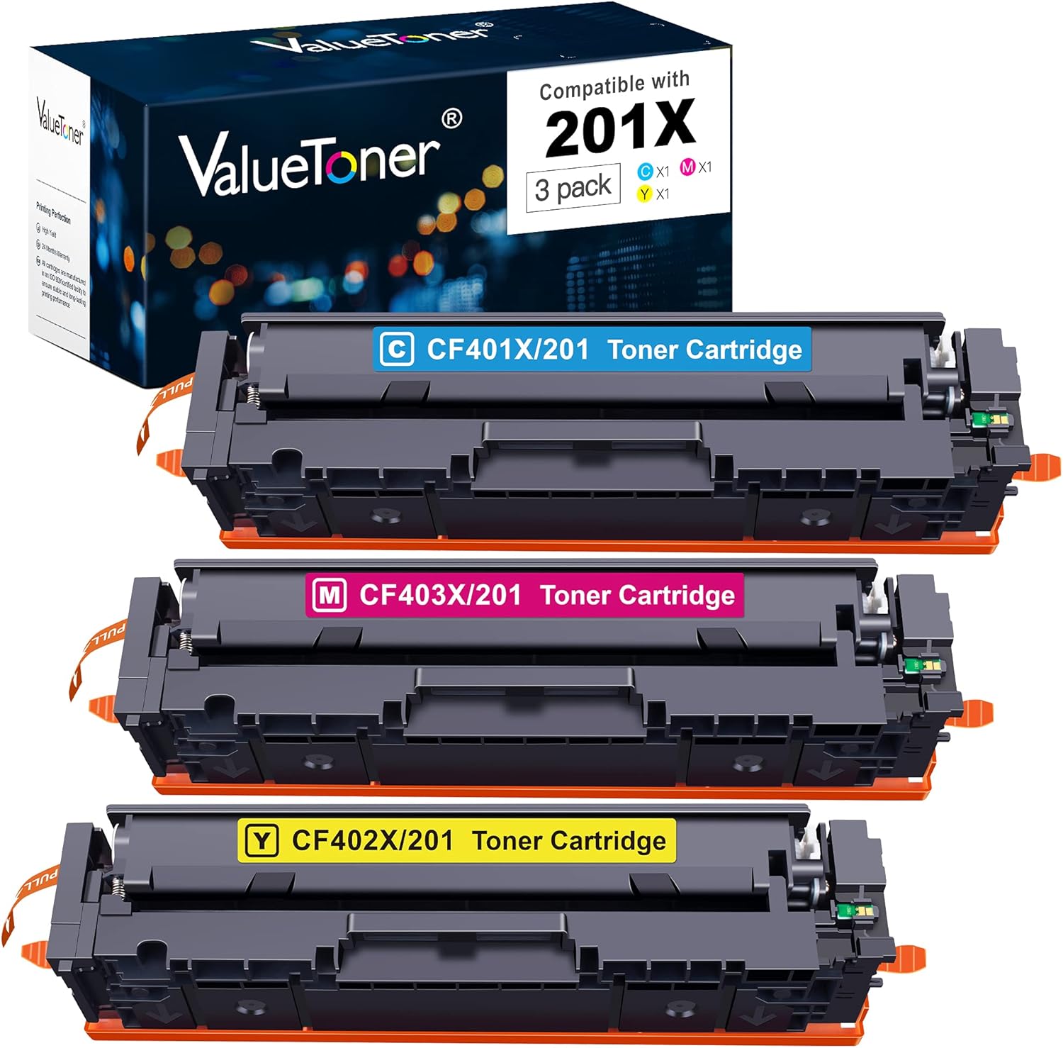 Valuetoner Compatible Toner Cartridge Replacement for HP 201X 201A CF401X CF402X CF403X for Color Pro MFP M277dw M252dw M277n M277c6 M252n M277 Printer (Cyan,Magenta,Yellow, 3-Pack) Pack of 2